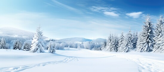 Poster - Scenic view of winter mountains covered in snow with visible ski tracks on the slopes