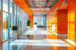 Enhancing Workplace Culture: Vibrant Orange Office Space Design with Glass Windows
