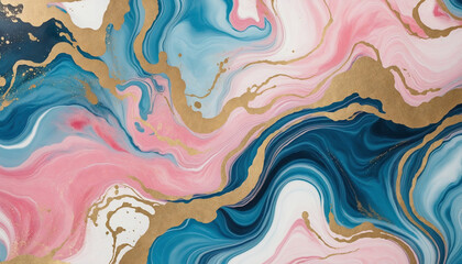 Wall Mural - Abstract blue and pink marble texture with gold splashes, blue luxury background, Natural luxury abstract fluid art watercolor in alcohol ink technique,   colorful background