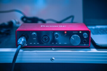 closeup shot of the audio interface with 1 xlr cable.