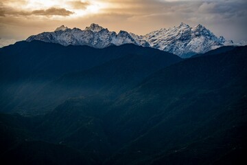 Wall Mural - Stunning aerial view of a majestic Kanchenjunga mountain range view from pelling