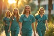 Young women on a diverse team of medical students. Generative Ai