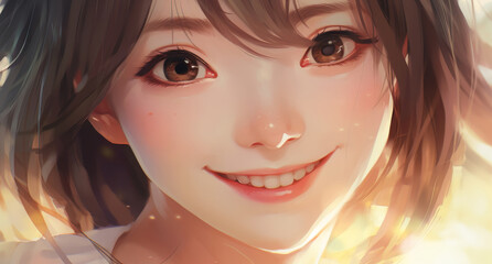 a close-up animated drawing of a young, beautiful Asian woman, her captivating features and allure captured in a headshot portrait.