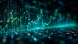 Abstract digital stock market background with bars and charts in hues of teal cyan green and blue, cinematic lighting.