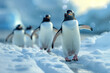 March of the Adorable Penguins on a Sparkling Snowy Day Banner