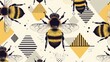 A graphic feast for the eyes, this image combines detailed illustrations of bees with minimalist geometric patterns, presenting a modern take on the natural elegance of bees.