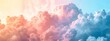 Envision a background split horizontally, with the upper half resembling soft, fluffy clouds in pastel hues of pink, lavender, and baby blue.