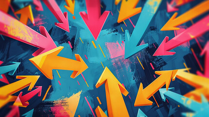 Poster - colorful artistic  collection of arrows pointing in various directions, symbolizing the complexity and multitude of choices involved in the decision-making process.,banner