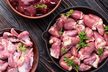 Poster - Raw chicken giblets raw poultry meat set : liver, stomach and heart