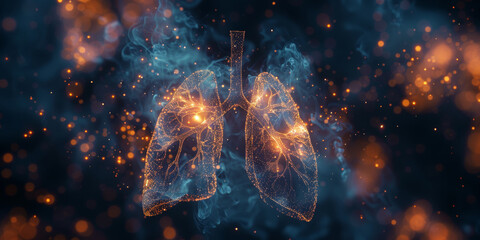 Wall Mural - A closeup of human lungs glowing , Harmful cigarette smoke can damage the lungs and cause disease
