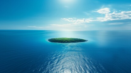 Wall Mural - a small island in the center of ocean, blue sky, sunny, bird's eye view