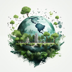 World earth day concept illustration of green planet earth on white background earth day poster