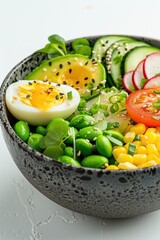 Wall Mural - tomato top boiled egg in style of SALAD AVOCADO, chickpea salad, fruits salads