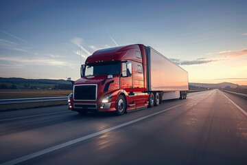 big red truck on the highway