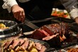 waiter slicing a prime rib at a carving station during a buffet