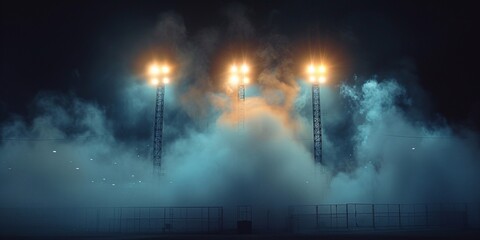 Wall Mural - stadium lights and smoke against dark night sky background