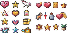 Retro 8 Bit Games Art, Pixelated Heart And Star Icon