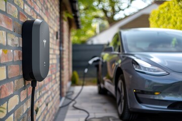 An electric car parked a home wall EV charger