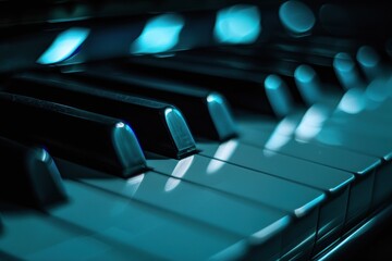 piano keys top view on a dark background with atmospheric spot light