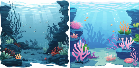 Poster - Ocean coral reef, deep sea bottom and swimming under water