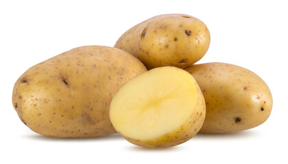 Wall Mural - Fresh potatoes isolated on white background. Clipping Path. Full depth of field