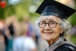 Happy elderly woman graduated from university