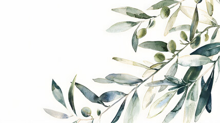 Elegant Watercolor Olive Branches: Versatile Design for Invitations, Cards, Stickers, Fabric, Home Decoration and Holiday D�cor