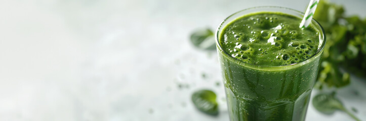 Wall Mural - Glass of green smoothie with straws isolated on a white background 