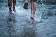 youth splashing on splash pad despite rain