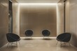 designer chairs in a minimalist apartment building lobby