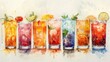 water color cocktails collection on a white background