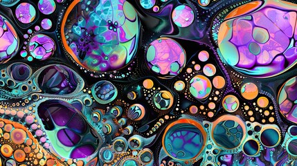Wall Mural - dark abstract background with colorful circles, Generative AI