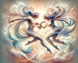 © dragon_fang - Two dancers intertwined in a dynamic, flowing pose with vibrant colors
