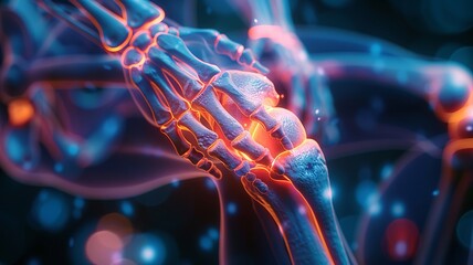 Wall Mural - 3D render of human anatomy highlighting joints in pain