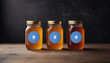 Collection of jars of different types of honey with flag Somalia. Concept export and import honey.
