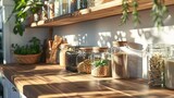 Fototapeta Sport - Bright and airy composition of pantry essentials with soft shadows
