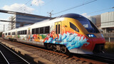 Fototapeta  - Photo Of A High Speed Train With Graffiti Arts Made On It's Right Side By Vandals 