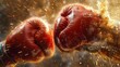 Detailed close-up of boxing gloves clashing mid-air, illustrating the raw power and energy in the sport of boxing.
