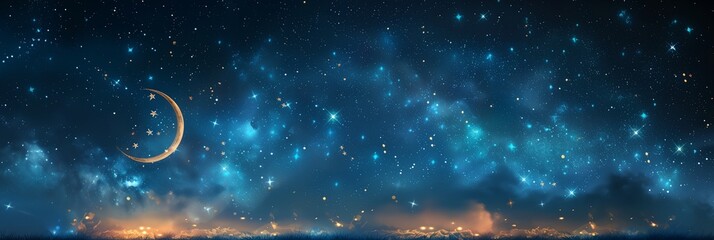 Wall Mural - a starry night sky with a crescent moon in the foreground