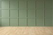 Interior green wall background with wooden floor. Empty space for products presentation or text for advertising. 3d rendering