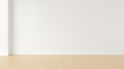 Poster - interior white wall background with wooden floor. empty space for products presentation or text for 