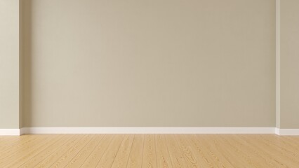 Poster - Interior beige wall background with wooden floor. Empty space for products presentation or text for advertising. 3d rendering