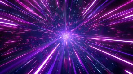 Neon speed rays abstract background. A burst of pink light energy. The movement of luminous purple rays in space.