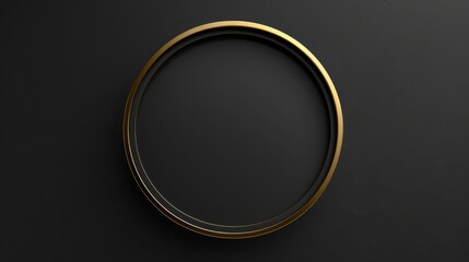 Gold frame on a black background. Luxurious circular podium top view. Round 3d platform for awards and product presentation.