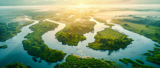 Wall Mural - Wilderness from Above: A Lush Aerial View, Natures Intricate Patterns Revealed