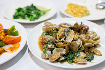 Poster - Taiwanese local food store with stir fry clam with basil