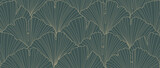 Fototapeta Panele - Luxury golden ginkgo leaf line art background vector. Natural botanical elegant flower with gold line art. Design illustration for decoration, wall decor, wallpaper, cover, banner, poster, card.