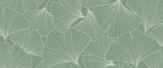 Wall Mural - abstract foliage line art vector background. leaf wallpaper of tropical leaves, ginkgo leaf, plants 