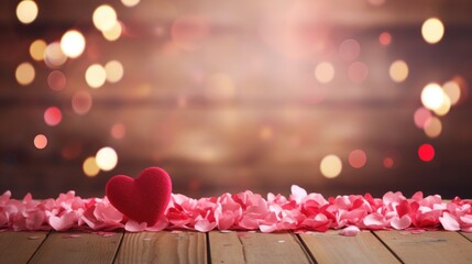 Wall Mural - Valentines day background with red heart on bokeh background.