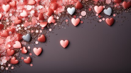 Wall Mural - Valentine's day background with hearts and confetti.